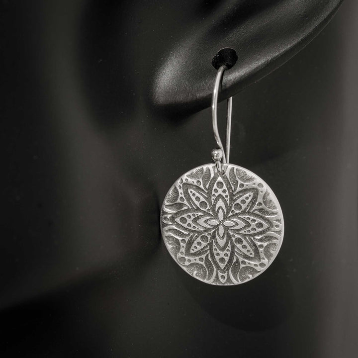 Silver Flower Mandala Earrings