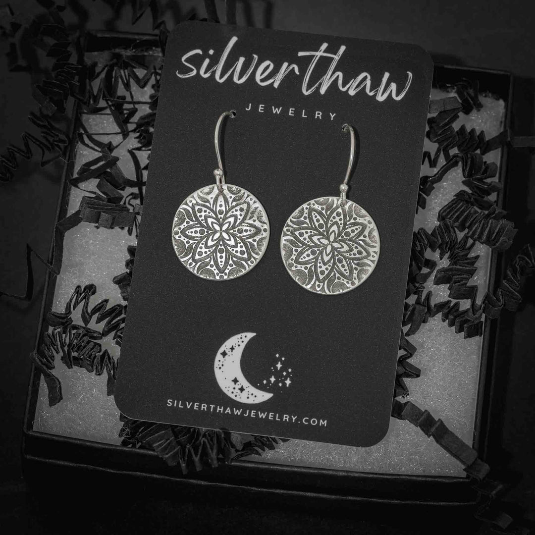 Silver Flower Mandala Earrings
