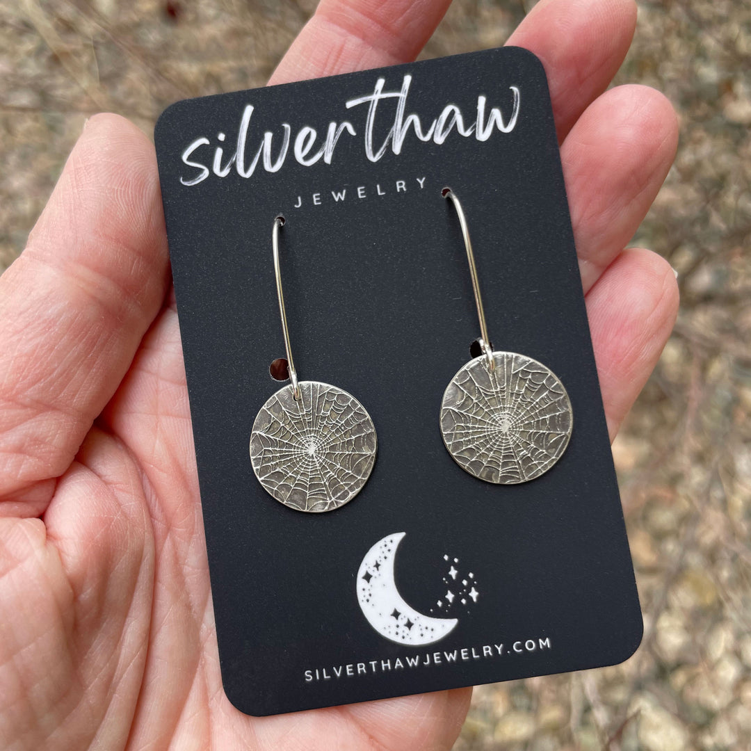 Small Gothic Silver Spiderweb Earrings