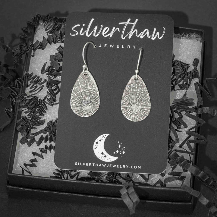 Gothic Silver Spiderweb Teardrop Earrings