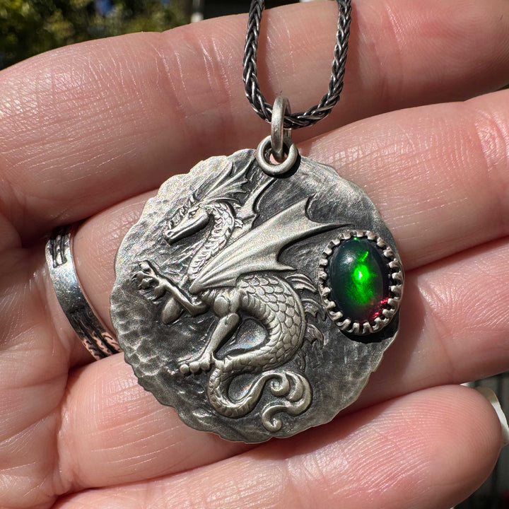 Welo Opal Dragon Necklace | Sterling Silver Dragon Talisman