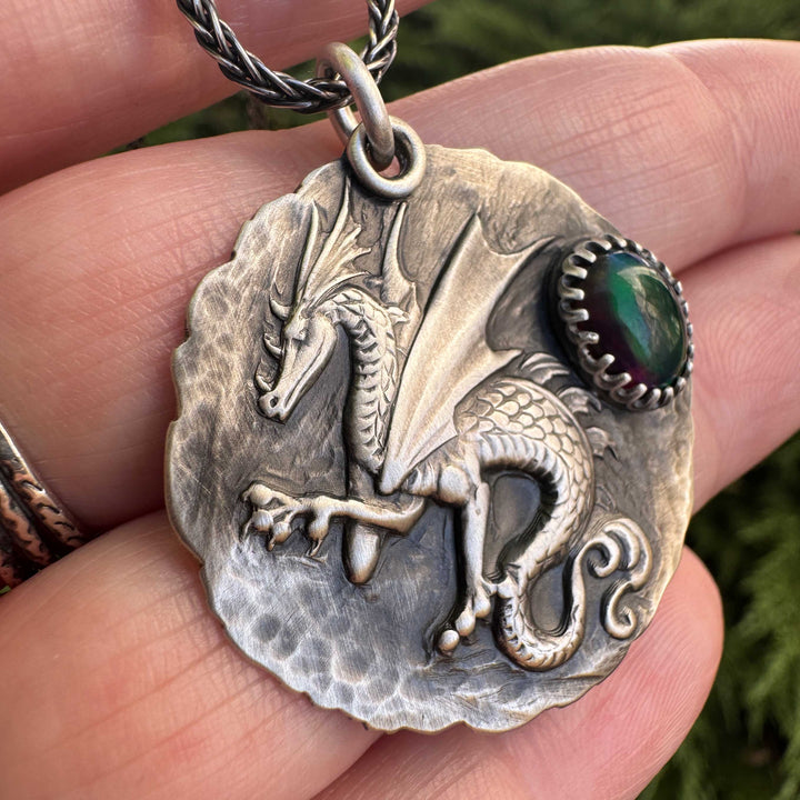 Welo Opal Dragon Necklace | Sterling Silver Dragon Talisman