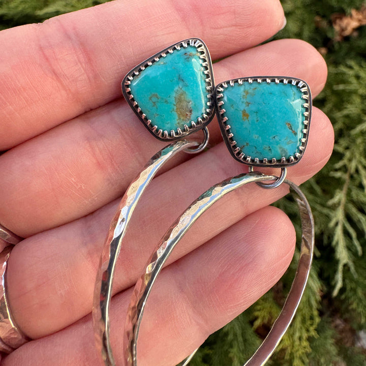 Close-up of trapezoid Kingman turquoise stones set in sterling silver