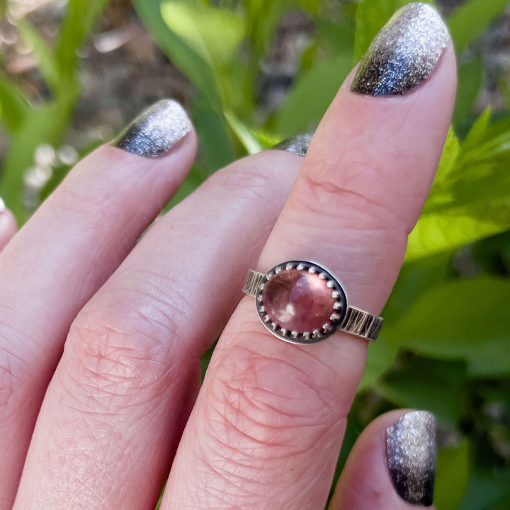 Pink Gemstone Sterling Silver Ring, Pink Tourmaline in size 5.5 handcrafted by Silverthaw Jewelry in Fort Collins, Colorado