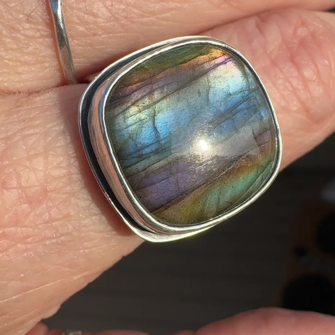 Labradorite Sterling Silver Wide Band Ring | Size 9