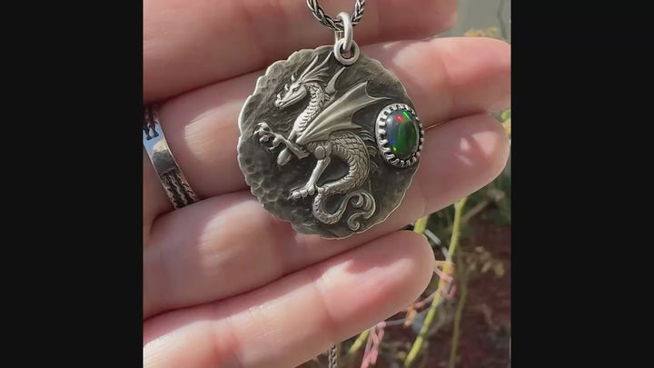 Welo Opal Dragon Necklace | Sterling Silver Dragon Talisman