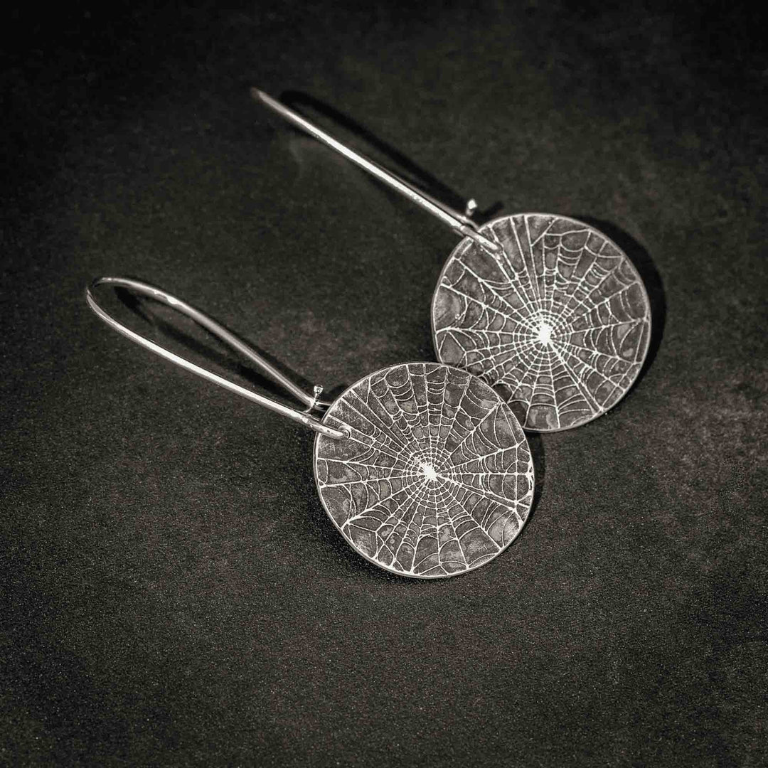 Small Gothic Silver Spiderweb Earrings
