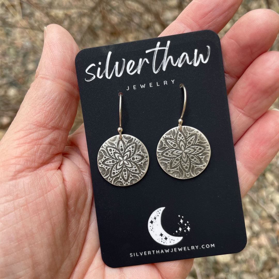 Silver Flower Mandala Earrings