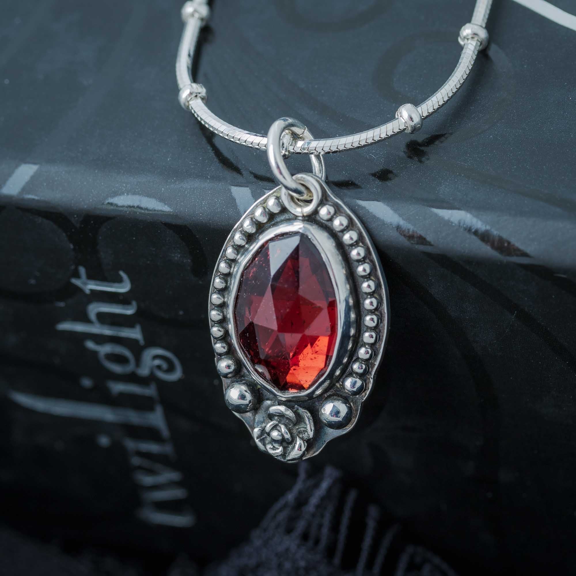 Red Garnet Rose Pendant Necklace in Sterling Silver – Silverthaw Jewelry