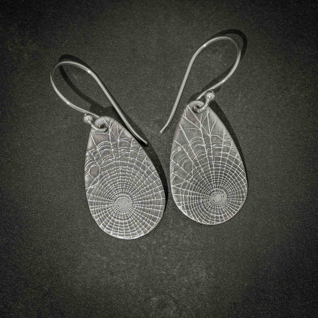 Gothic Silver Spiderweb Teardrop Earrings