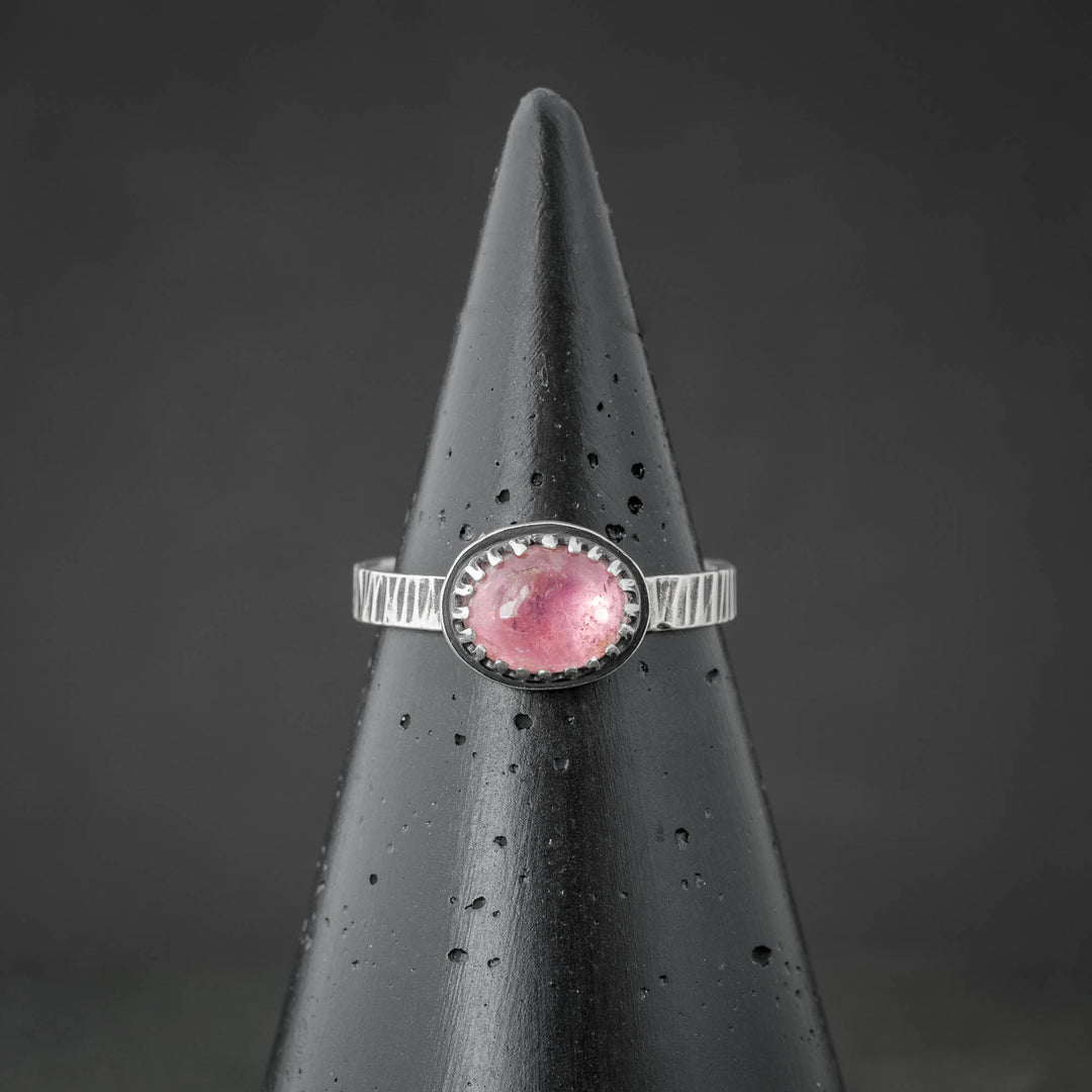 Handcrafted size 10 sterling silver ring featuring a petal pink tourmaline gemstone