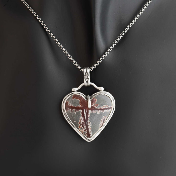 Sonoran dendritic rhyolite heart pendant in handcrafted sterling silver