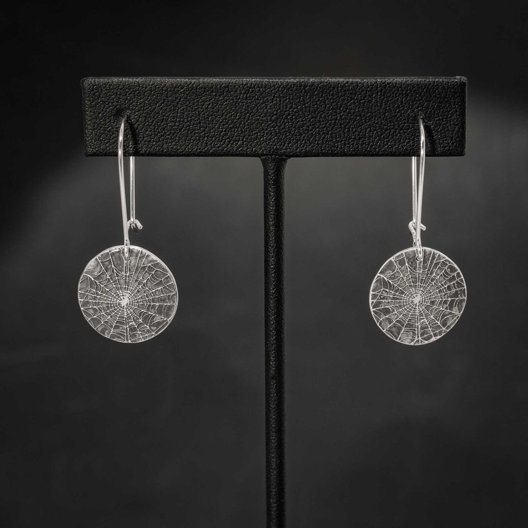 Small Gothic Silver Spiderweb Earrings