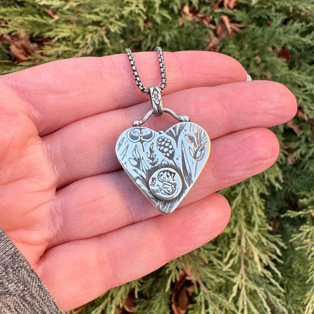 Spiderweb Chrysocolla Heart Pendant Necklace in Sterling Silver