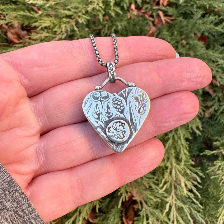 Spiderweb Chrysocolla Heart Pendant Necklace in Sterling Silver