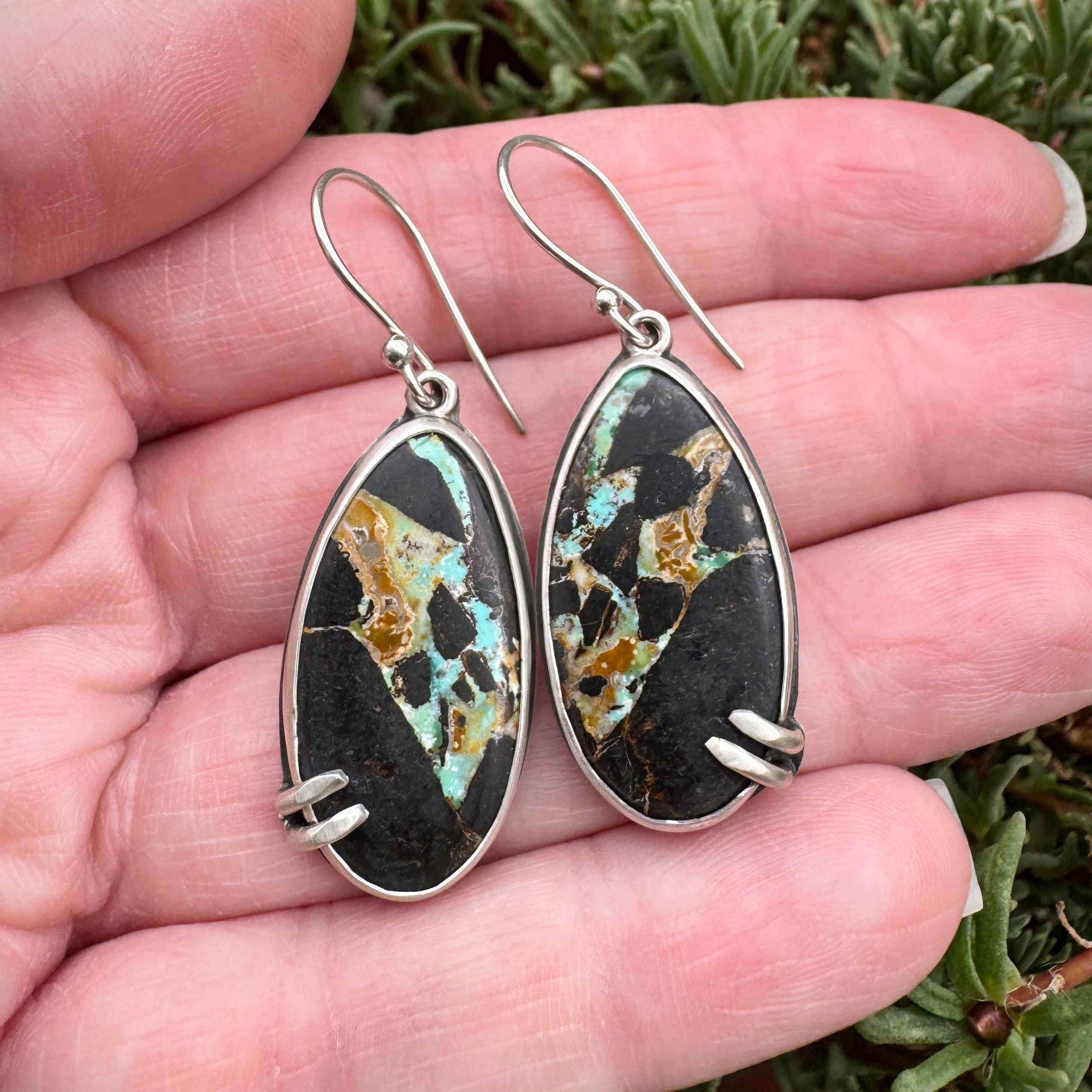 Blackjack Turquoise Drop Earrings — Handmade Sterling Silver