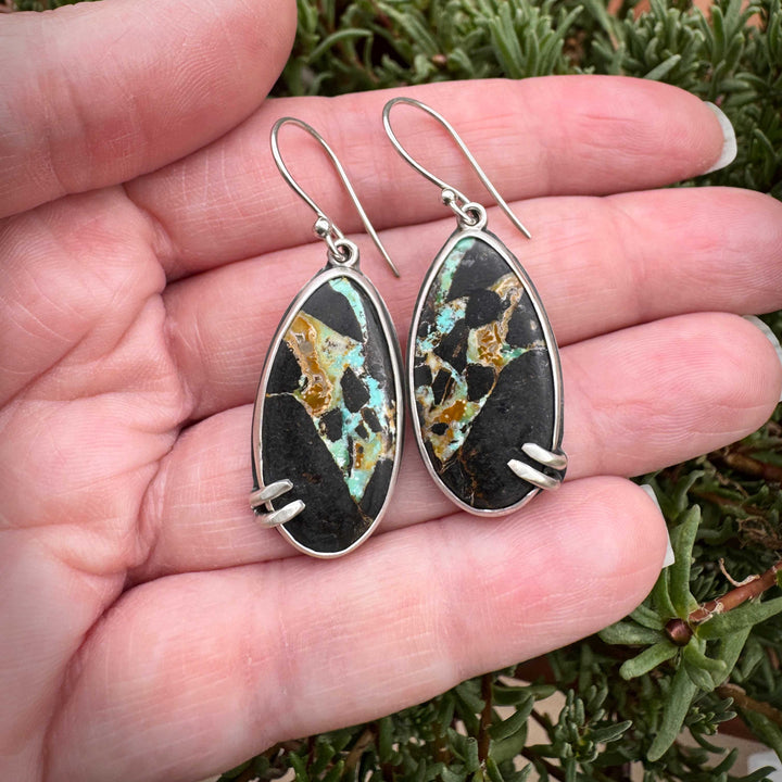 Blackjack Turquoise Drop Earrings | Handmade Sterling Silver Artisan Jewelry
