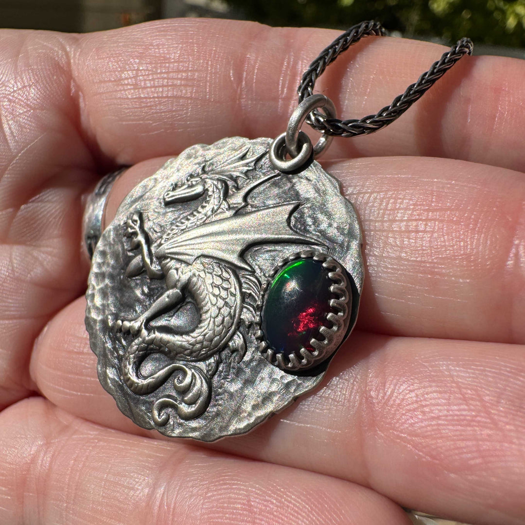 Welo Opal Dragon Necklace | Sterling Silver Dragon Talisman