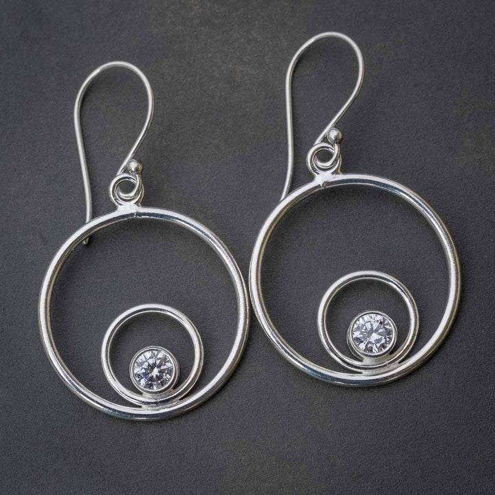 Geometric Satellite Dangle Earrings with White CZs