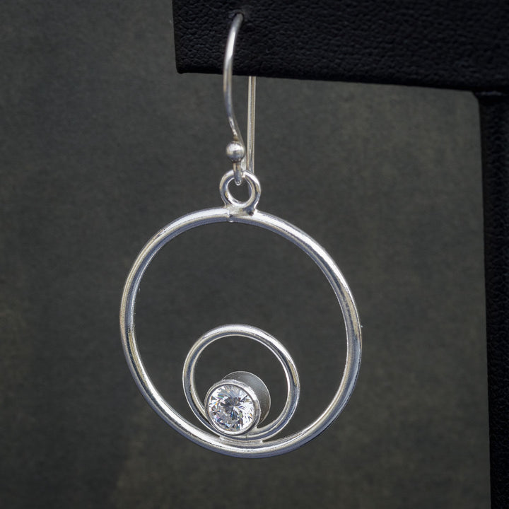 Geometric Satellite Dangle Earrings with White CZs