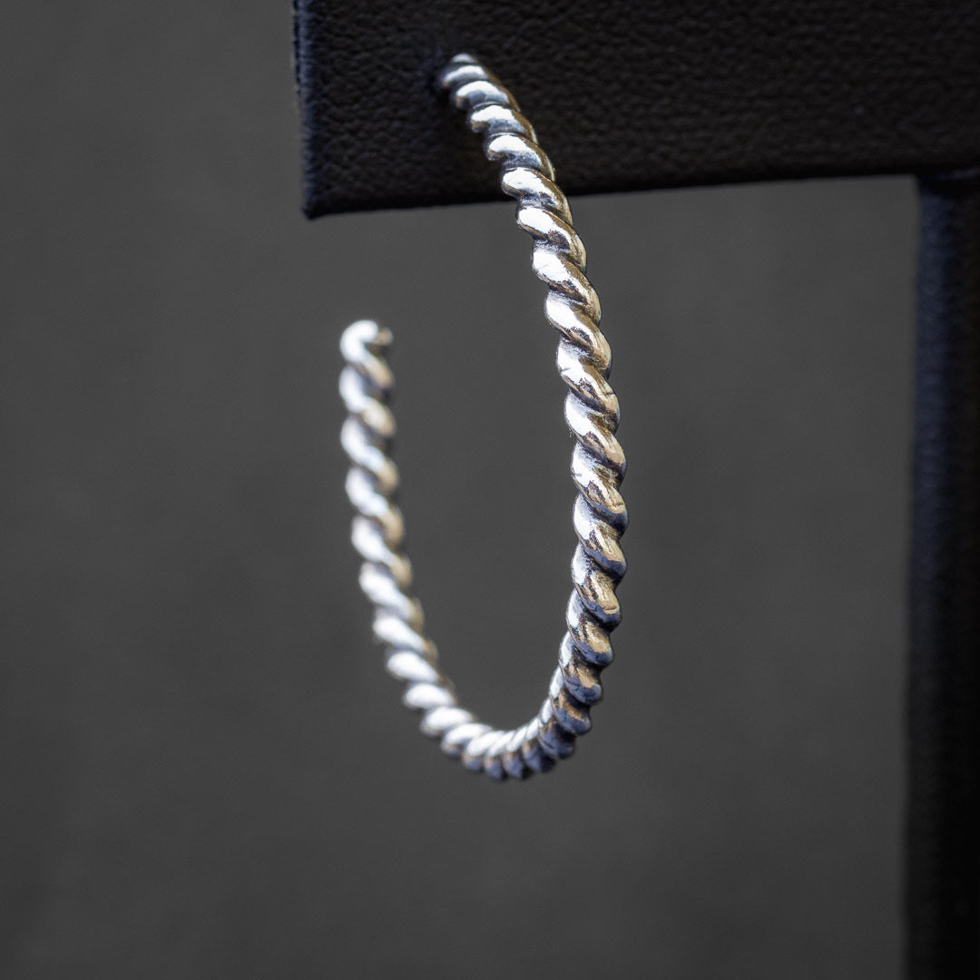 Large Silver Rope Hoop Stud Earrings