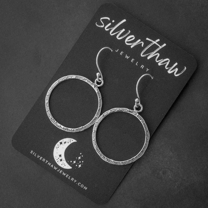 Stamped Silver Dangle Hoop Earrings
