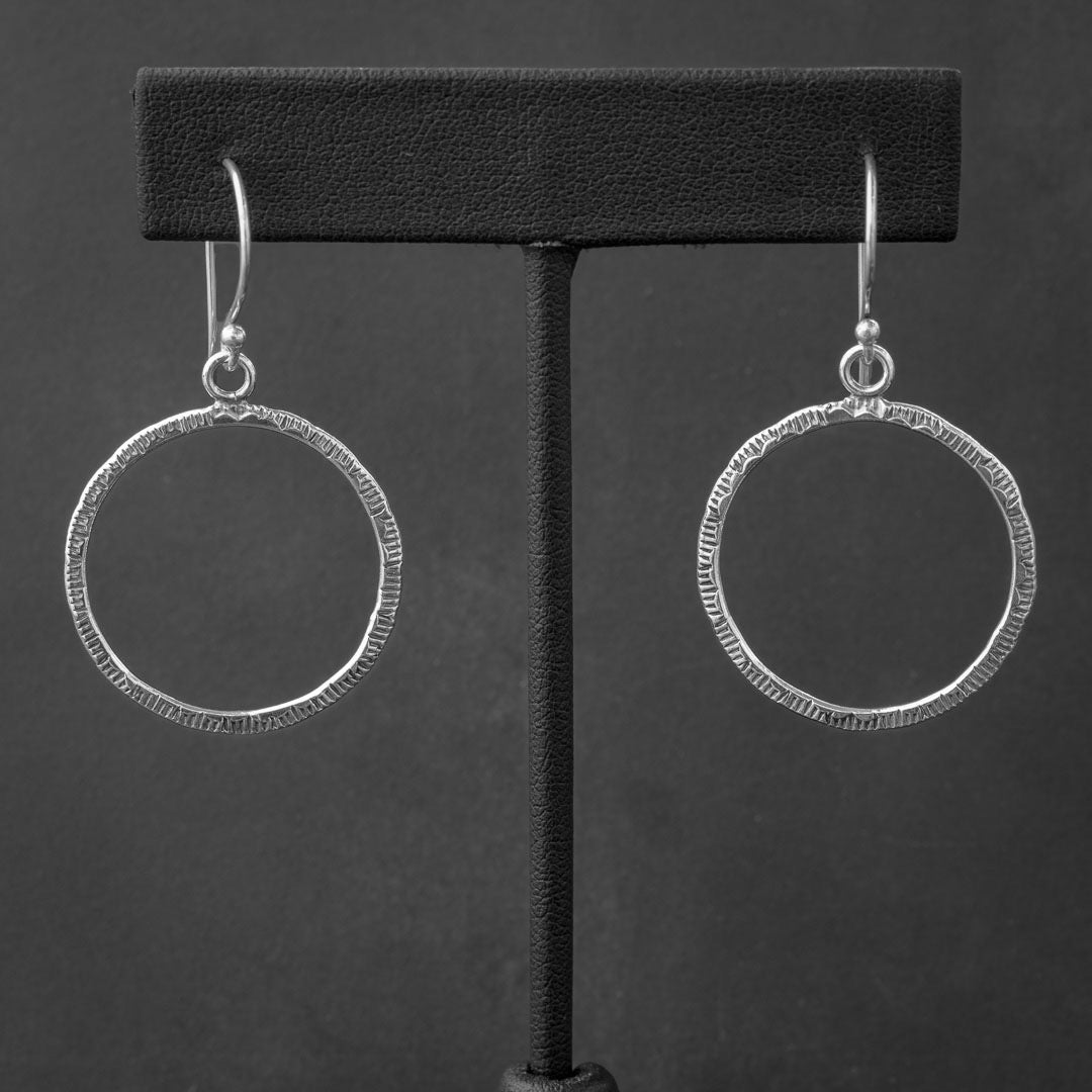 Stamped Silver Dangle Hoop Earrings