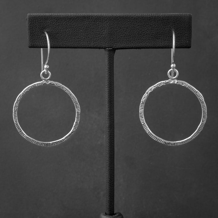 Stamped Silver Dangle Hoop Earrings