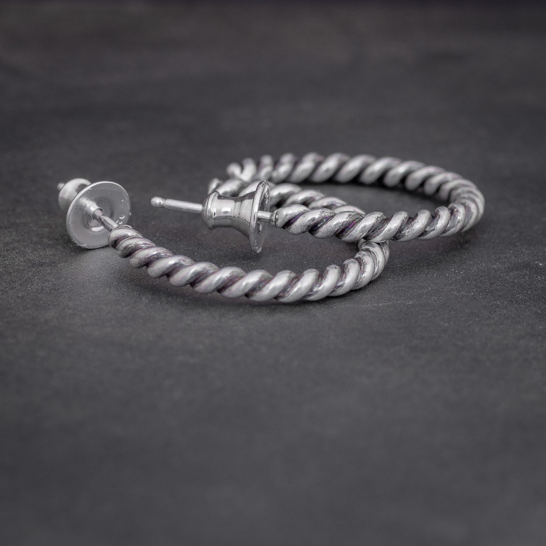 Silver Rope Hoop Stud Earrings