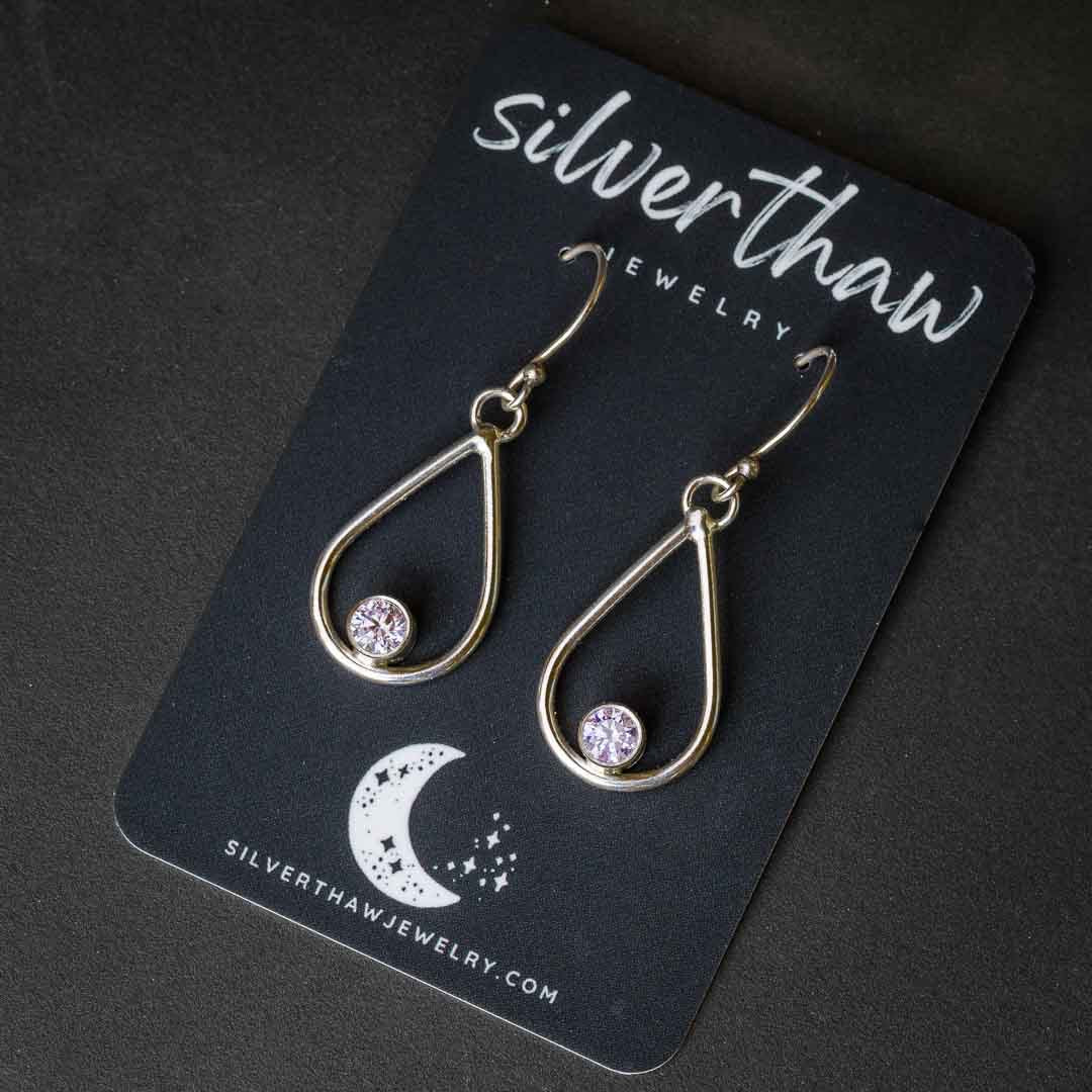 Silver Teardrop Dangle Earrings with CZ