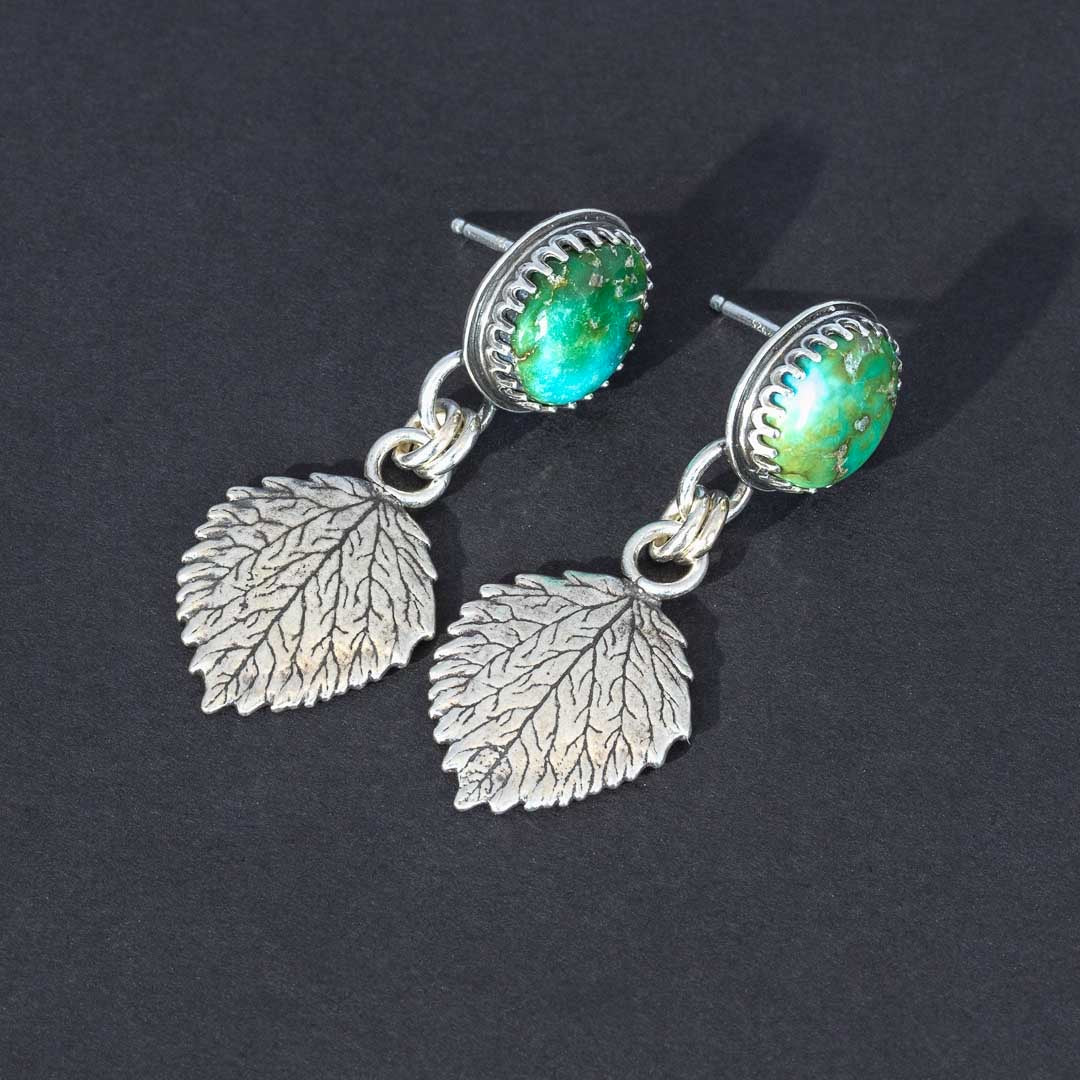 Turquoise and Aspen Leaf Post Earrings