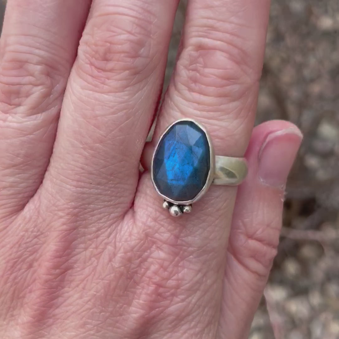 Blue Labradorite Sterling Silver Ring - SIZE 10