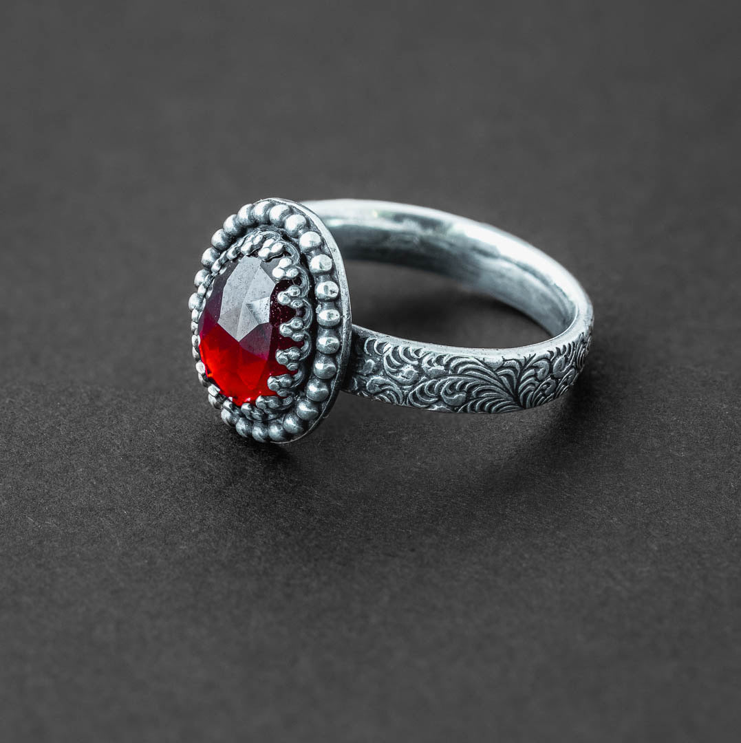 Silver Garnet Ring - January Birthstone Ring