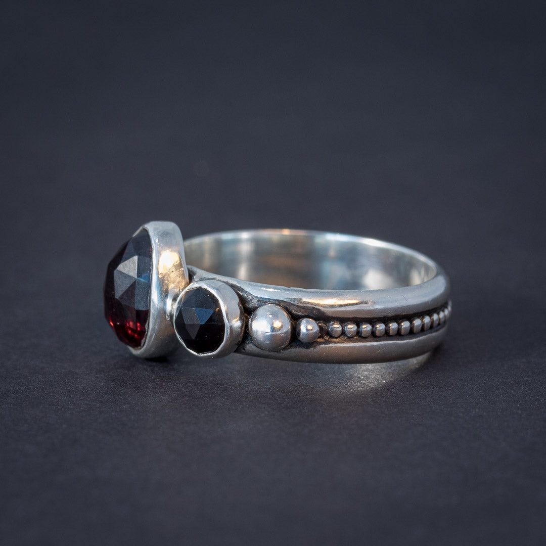 Garnet and Black Onyx Three Stone Statement Ring