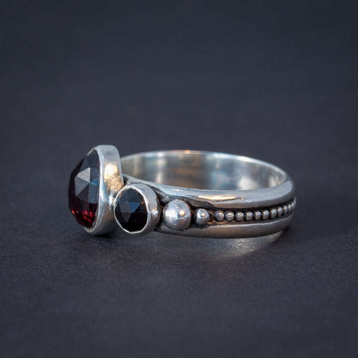 Garnet and Black Onyx Three Stone Statement Ring